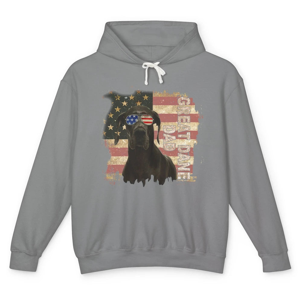 Retro Best Great Dane Dad Ever American Flag 4th Of July Unisex Lightweight Hoodie