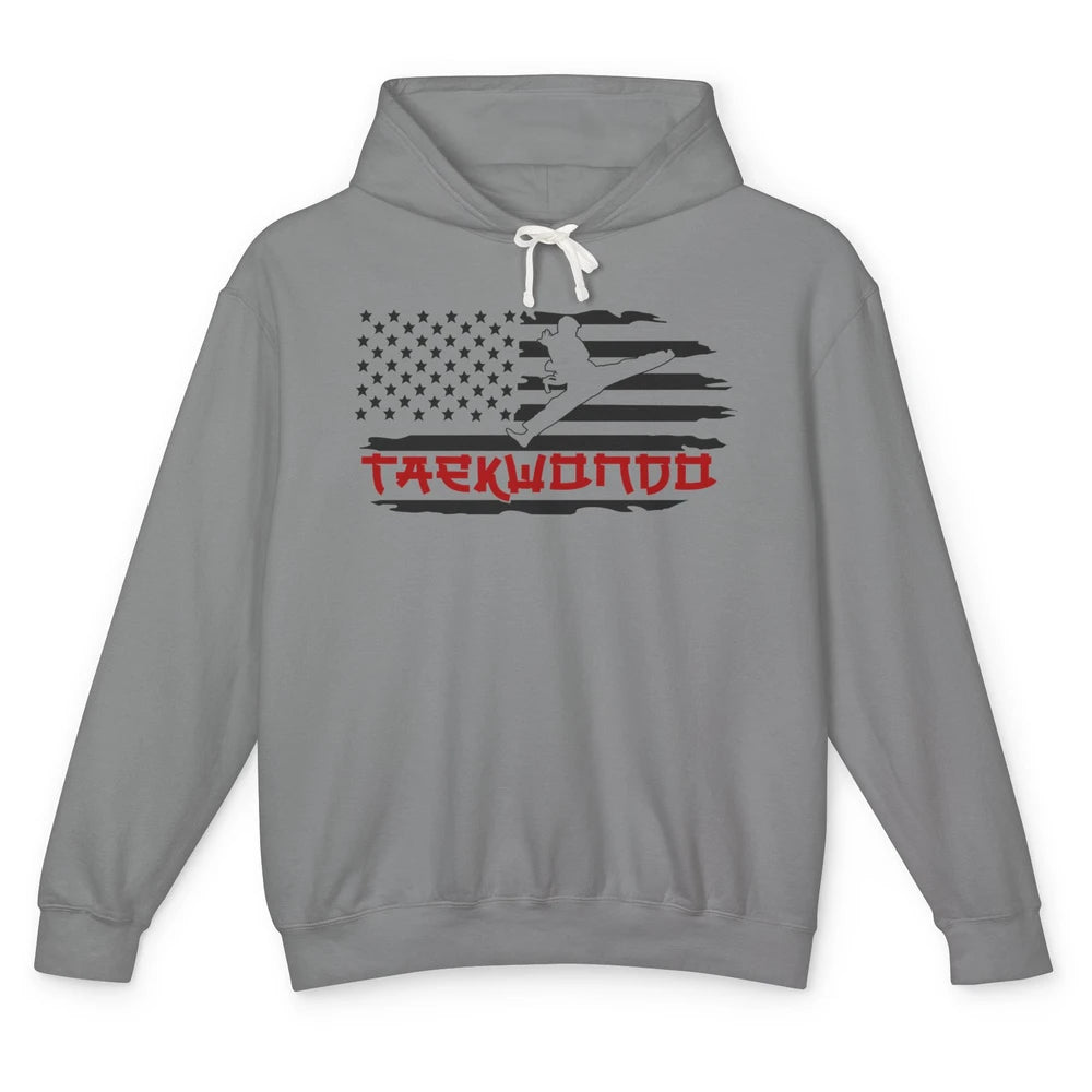 Taekwondo American Flag Karate Girl Boy Martial Art Gift Unisex Lightweight Hoodie