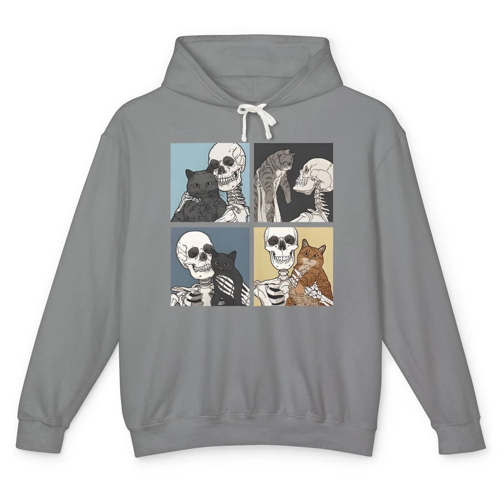 Skeleton And Cat Best Friends Kitten Funny Cats Lovers Gift Unisex Lightweight Hoodie