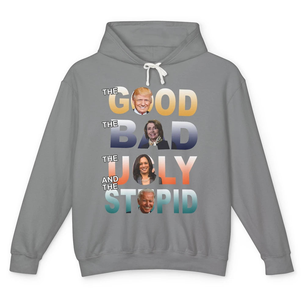 Funny Trump 2024 The Good The Bad The Stupid Anti Biden Gift Unisex Lightweight Hoodie