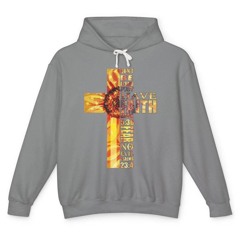 Sunflower Faith Cross Fear No Evil Christian US Flag Unisex Lightweight Hoodie