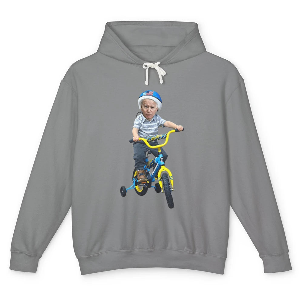 Baby Joe Biden Riding Tricycle Funny Bike Fall Meme Pun Vote Unisex Lightweight Hoodie