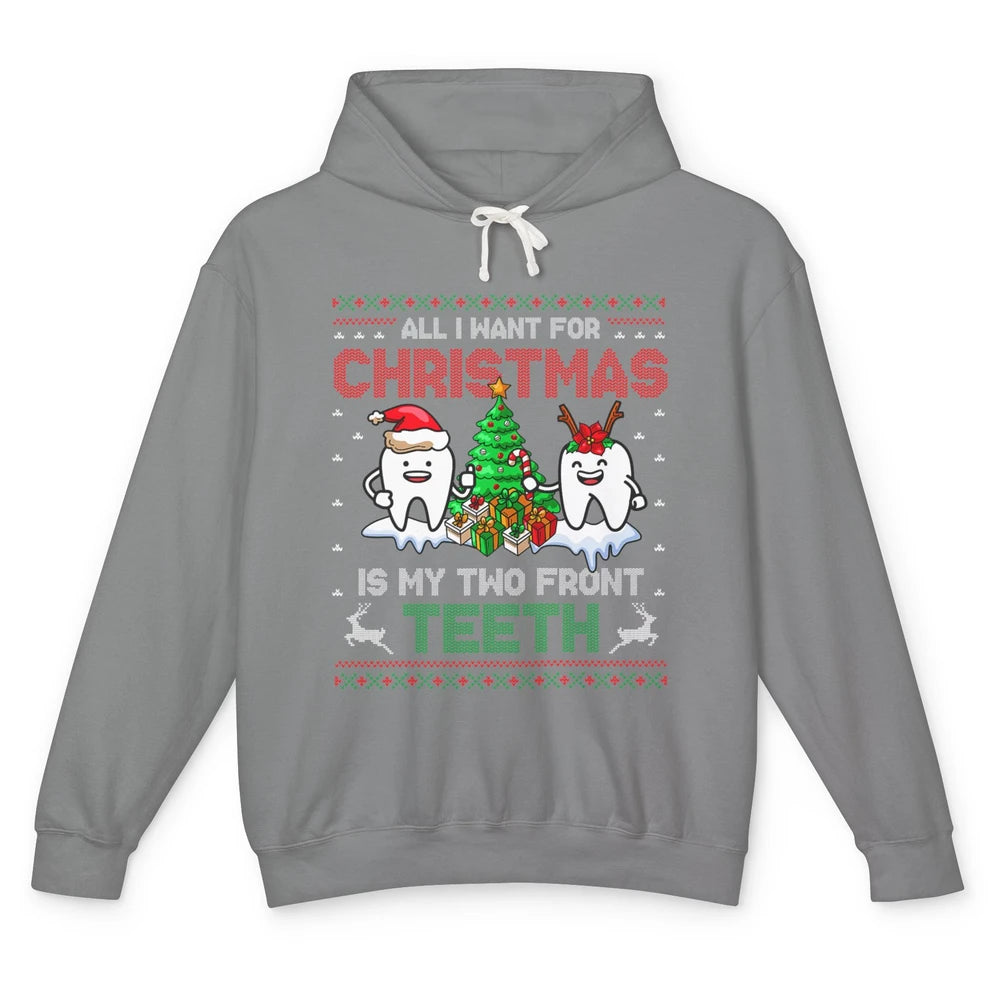 Merry Christmas Funny Two Teeth Dentist Xmas Tree Santa Ugly Unisex Lightweight Hoodie