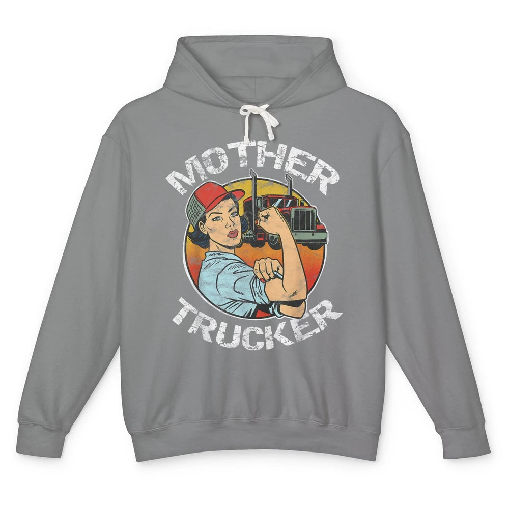 Retro Mother Trucker Truck Driver Mom Life Mothers Day Women Unisex Lightweight Hoodie