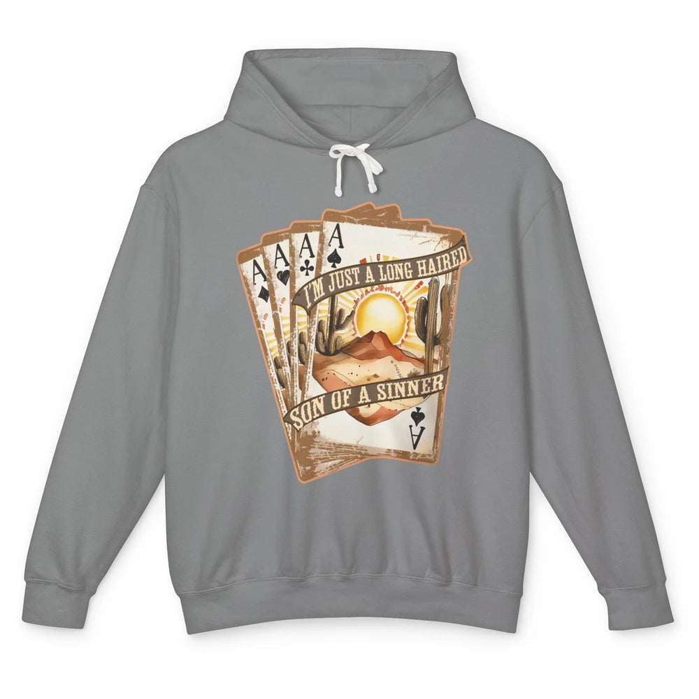 Retro Desert Sunset Long Haired Son Of Sinner Cards Western Unisex Lightweight Hoodie