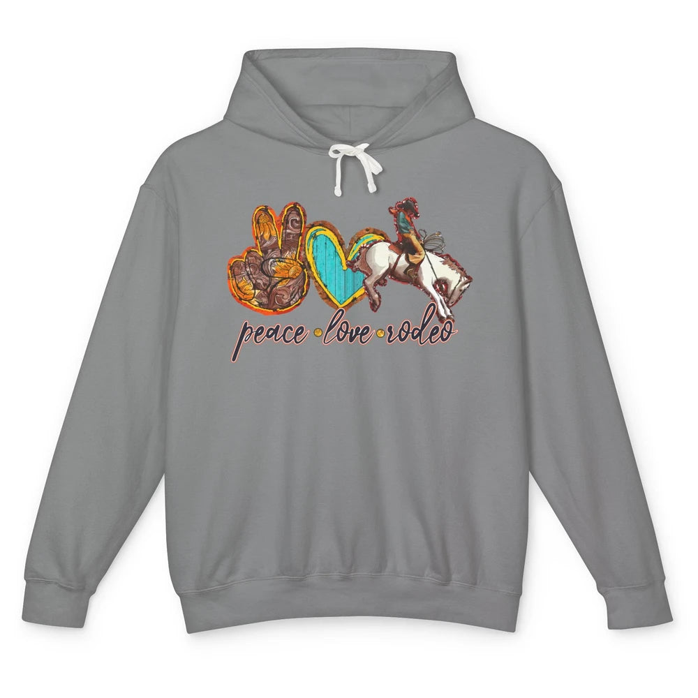 Retro Peace Love Rodeo Cowboy Boots Western Country Cowgirl Unisex Lightweight Hoodie