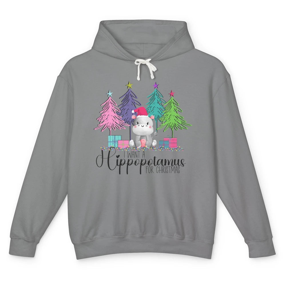 I Want A Hippopotamus For Christmas Tree Hippo Doodle Draw Unisex Lightweight Hoodie