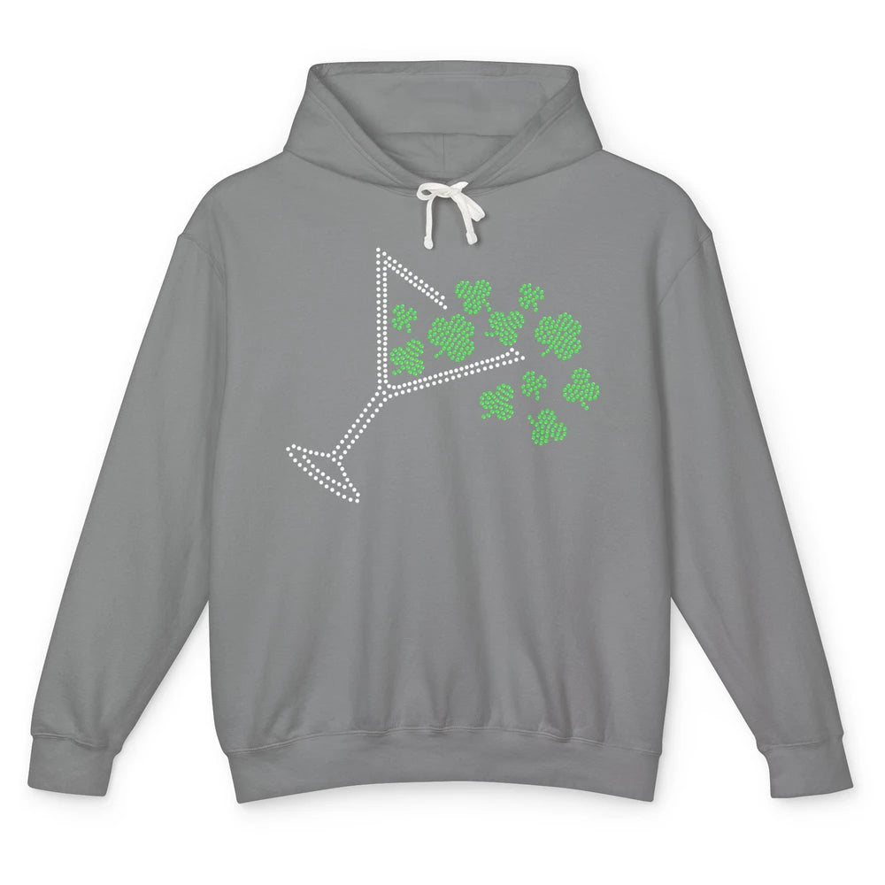 St Patrick's Day Martini Clover Bling Rhinestone Paddy's Day Unisex Lightweight Hoodie