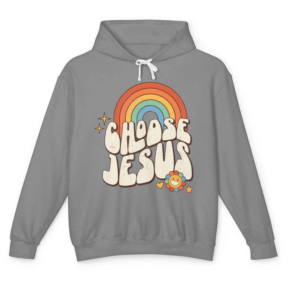 Retro Rainbow Groovy Choose Jesus Christian Religious Unisex Lightweight Hoodie