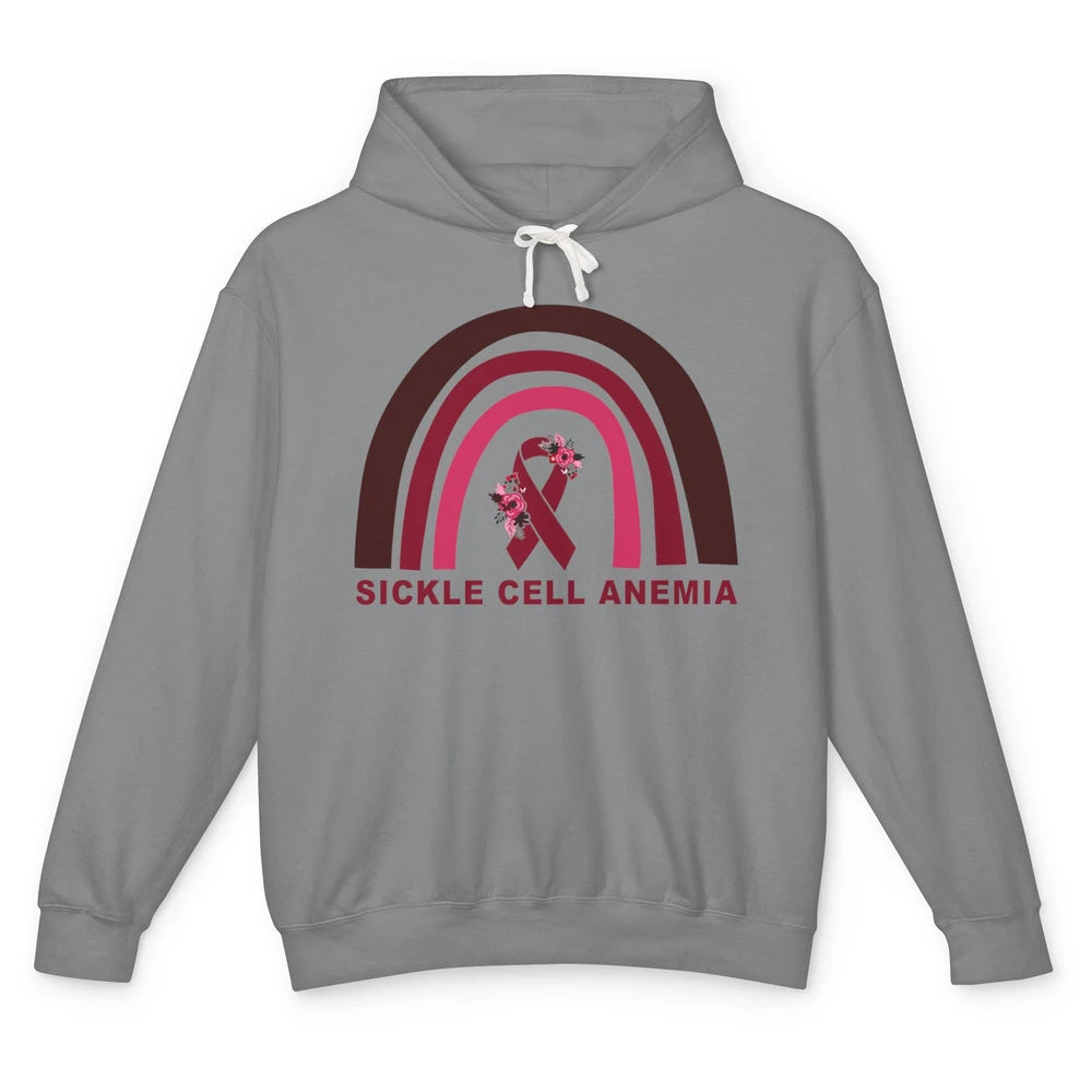 Sickle Cell Anemia Awareness Floral Burgundy Ribbon Rainbow Unisex Lightweight Hoodie