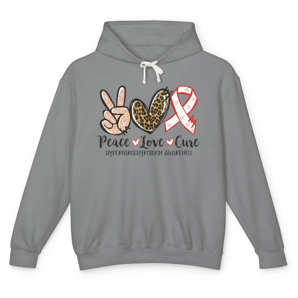 Hyperparathyroidism Awareness Red Ribbon Peace Love Cure Unisex Lightweight Hoodie