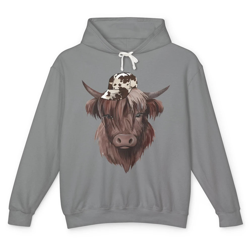 Funny Bull Cow With Hat Leopard Western Country Highland Cow Unisex Lightweight Hoodie