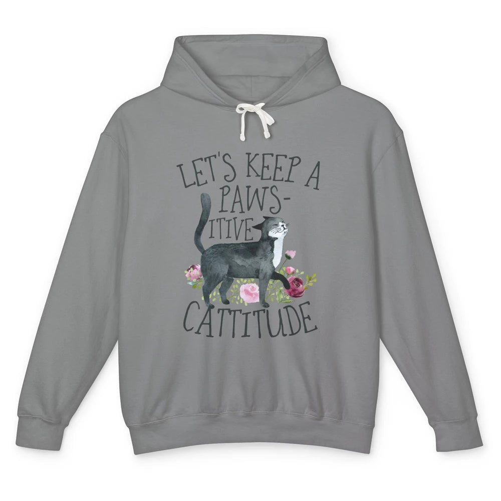 Watercolor Black Cat Lets Keep Pawsitive Cattitude Positive Unisex Lightweight Hoodie