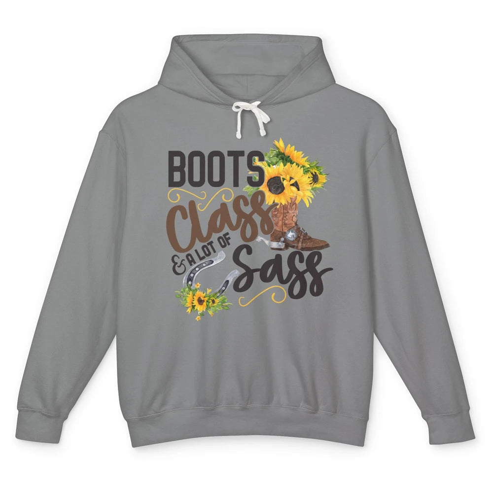 Retro Sunflower Cowgirl Boot Class Lots Of Sass Peace Lovers Unisex Lightweight Hoodie