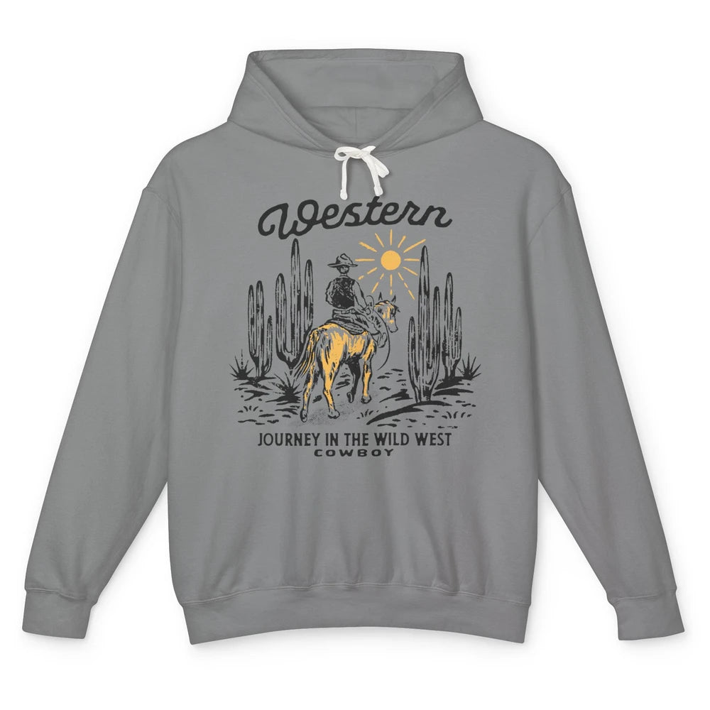 Retro Cowboy Riding Desert Sunset Western Journey Wild West Unisex Lightweight Hoodie