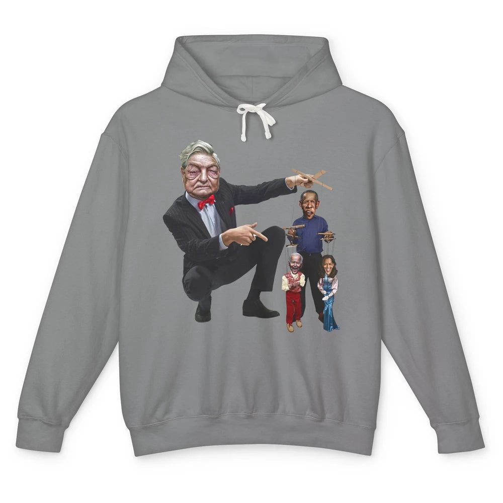 Funny George Soros Playing Puppets Biden Anti Biden Liberals Unisex Lightweight Hoodie