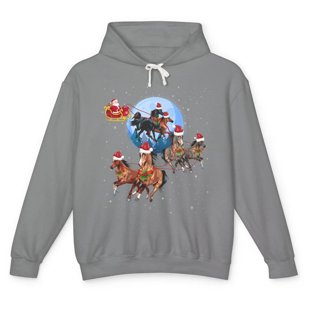 Merry Christmas Horse Drawn Sleigh Riding Santa Claus Xmas Unisex Lightweight Hoodie