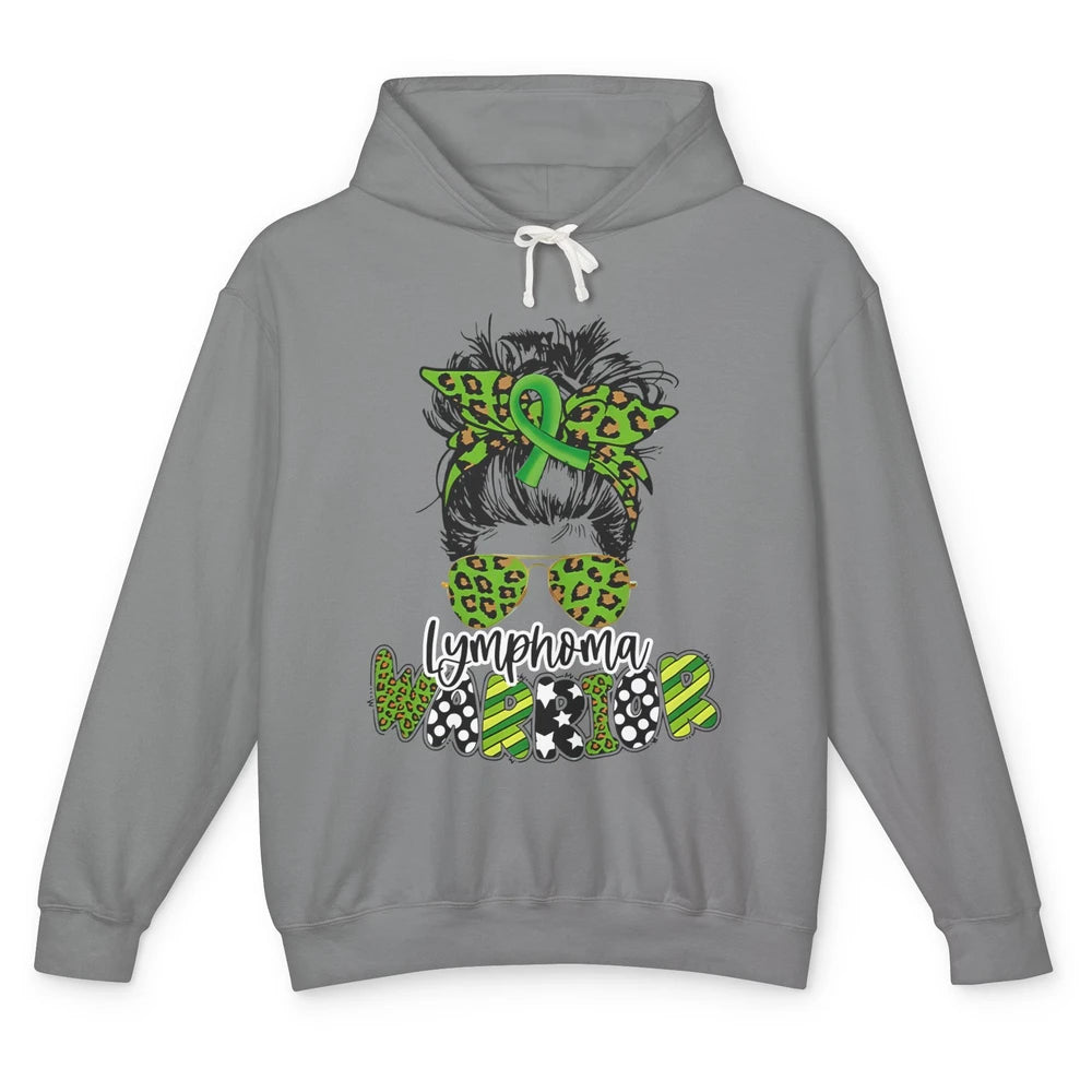 Warrior Fight Lymphoma Cancer Green Leopard Ribbon Messy Bun Unisex Lightweight Hoodie