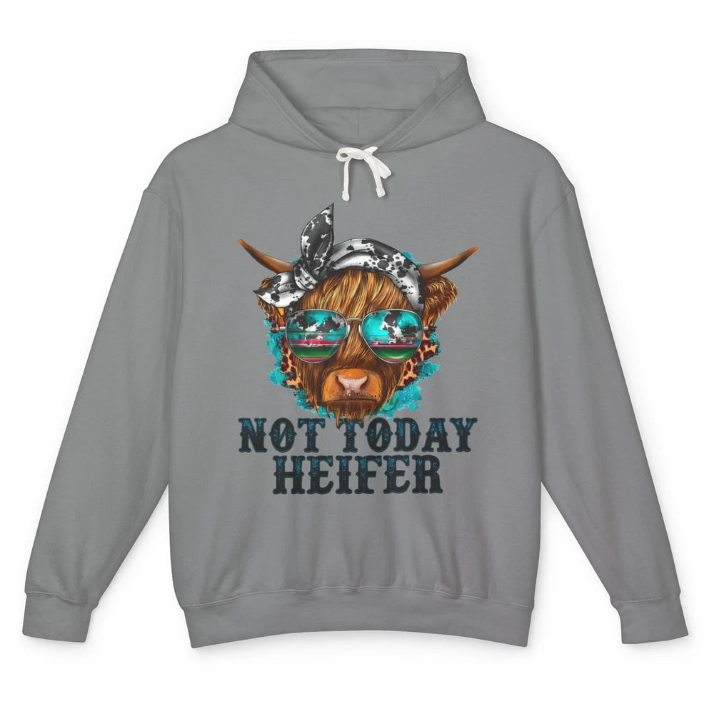 Leopard Highland Cow Sunglasses Not Today Heifer Western Cow Unisex Lightweight Hoodie