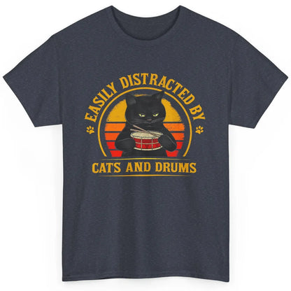 Vintage Black Cat Drummer Easily Distracted By Cat And Drums Classic Unisex T-Shirt