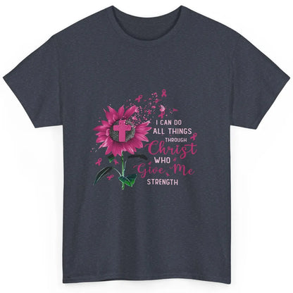 Breast Cancer Month Sunflower God Strength Cross Pink Ribbon Classic Unisex T-Shirt