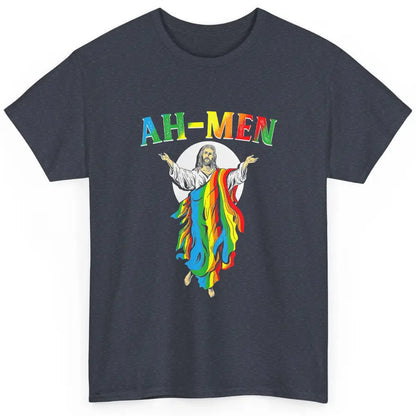 Ah Men LGBT Gay Pride Jesus Christian God Rainbow Flag Love Classic Unisex T-Shirt