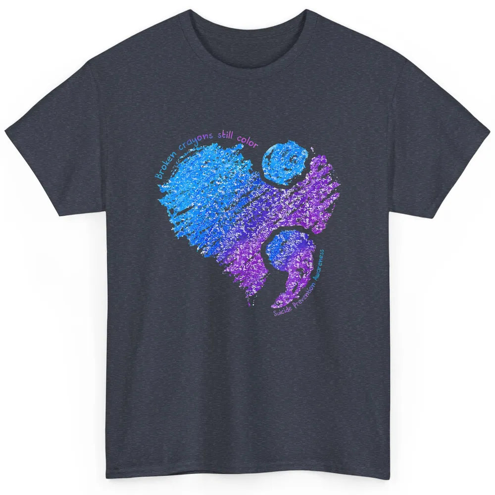 Semicolon Turquoise Blue Ribbon Heart Suicide Prevention Classic Unisex T-Shirt