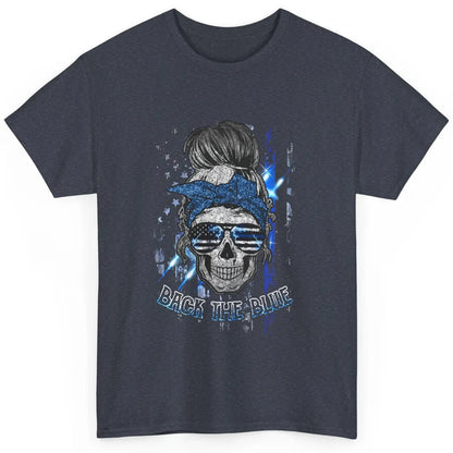 Back The Blue Police American Flag Skull Lady 4th of July Classic Unisex T-Shirt