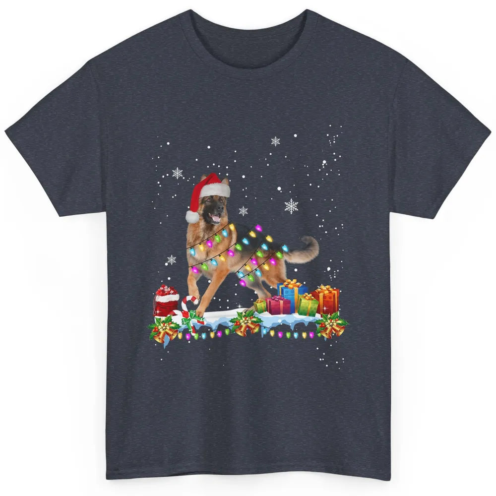 Merry Christmas German Shepherd Dog Santa Hat Xmas Lights Classic Unisex T-Shirt