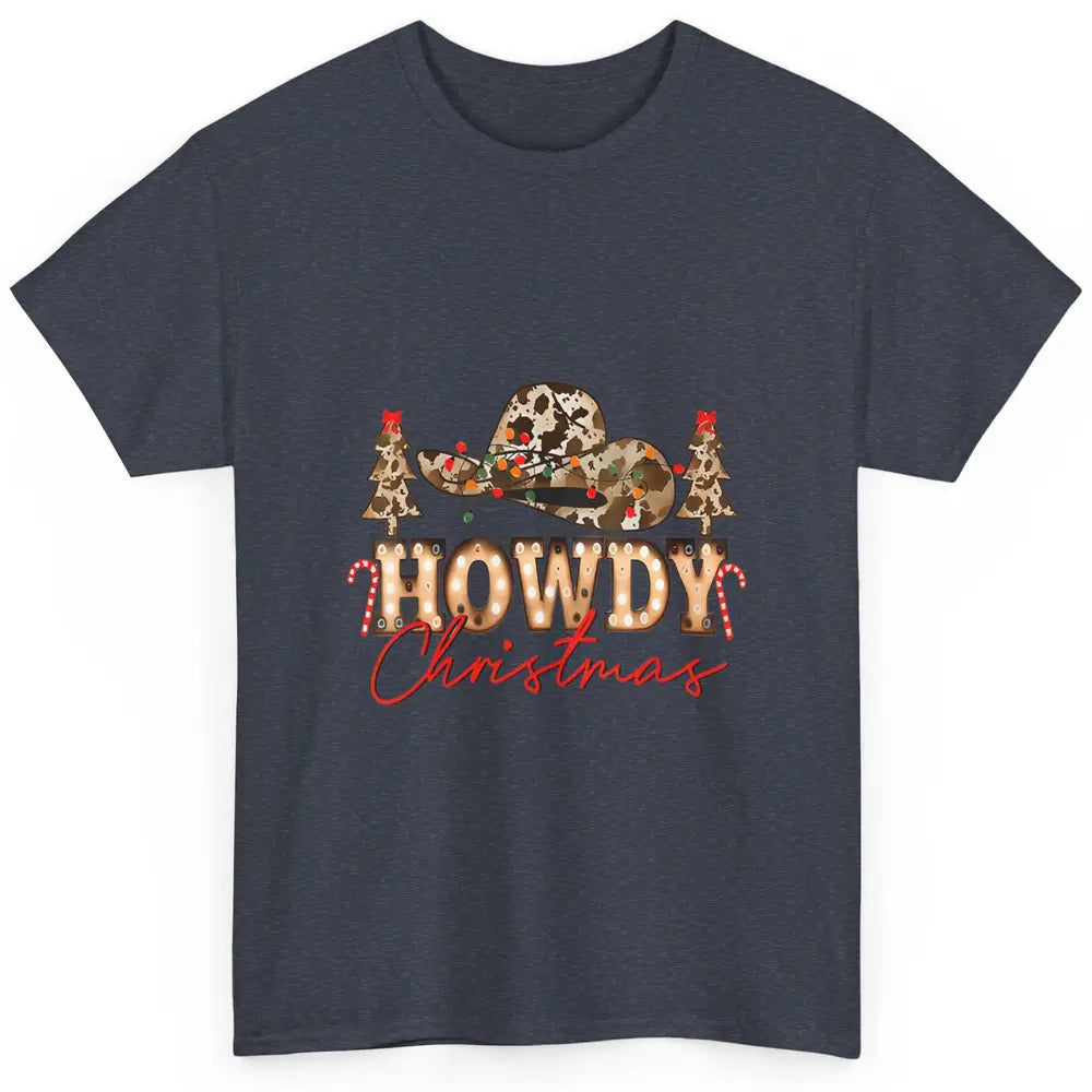 Merry Christmas Howdy Xmas Pine Trees Leopard Cowboy Hat Classic Unisex T-Shirt