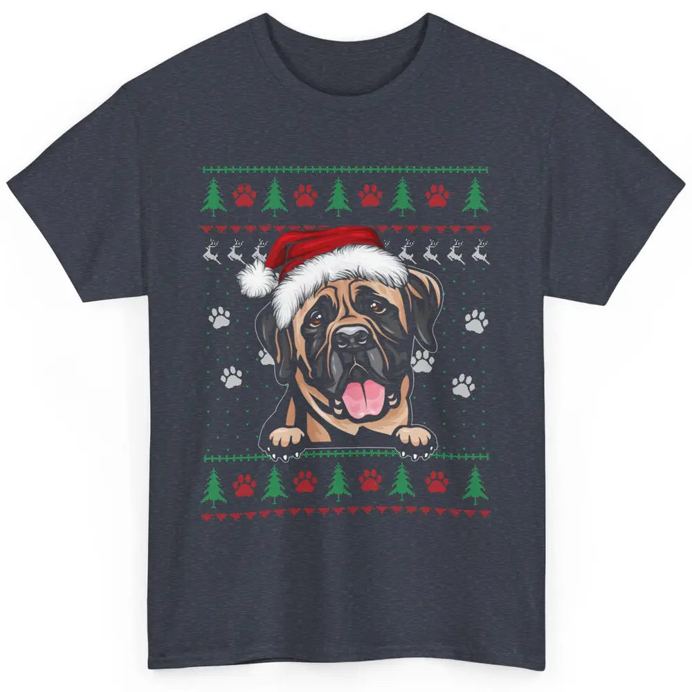 Merry Christmas Cute Santa Hat English Mastiff Dog Ugly Xmas Classic Unisex T-Shirt