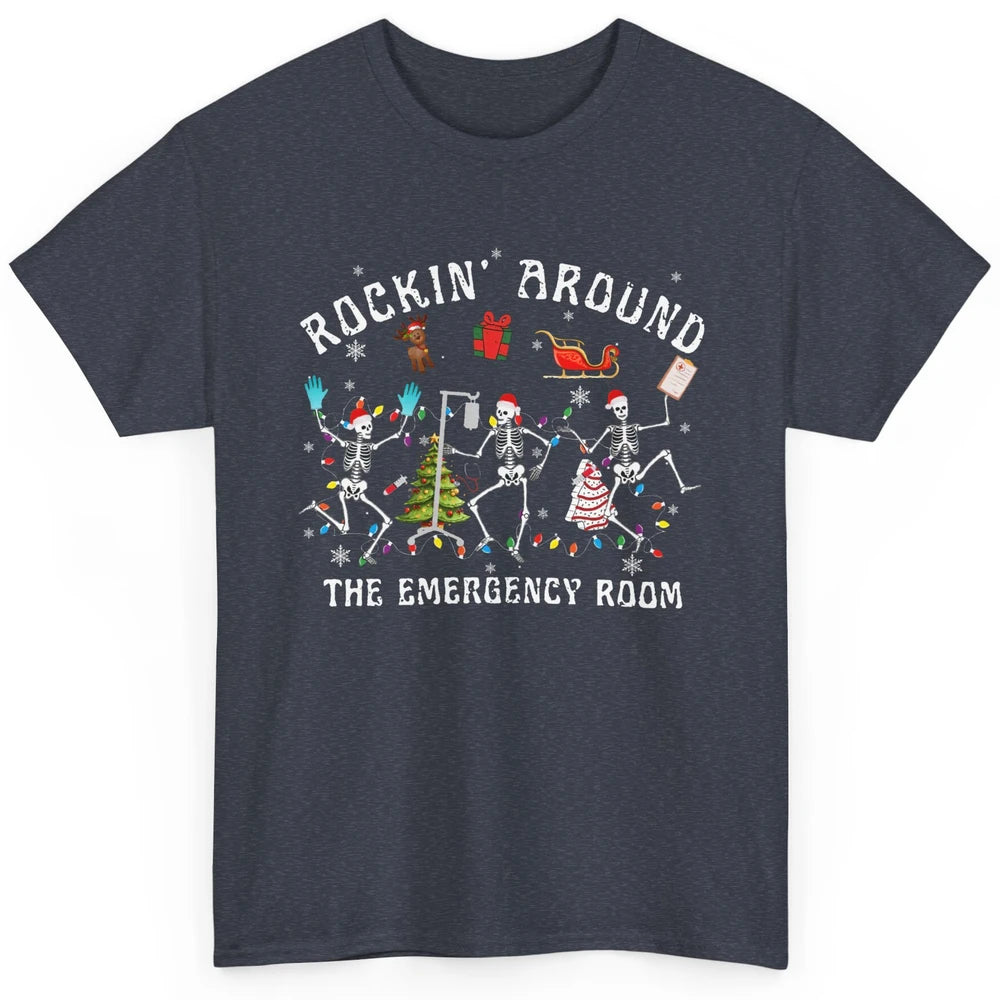 Merry Christmas Rocking Around Emergency Room Skeleton Nurse Classic Unisex T-Shirt