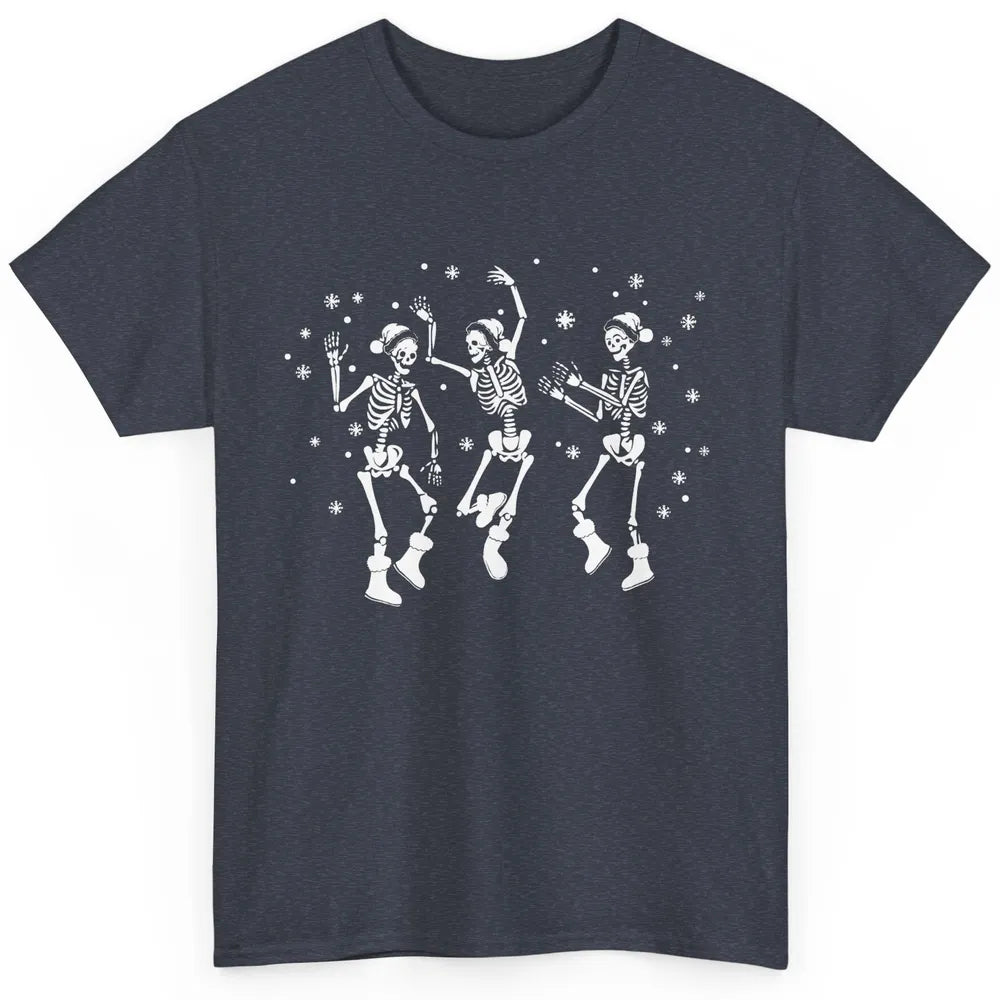 Funny Skeleton Christmas Dancing Snowflakes Santa Skeleton Classic Unisex T-Shirt