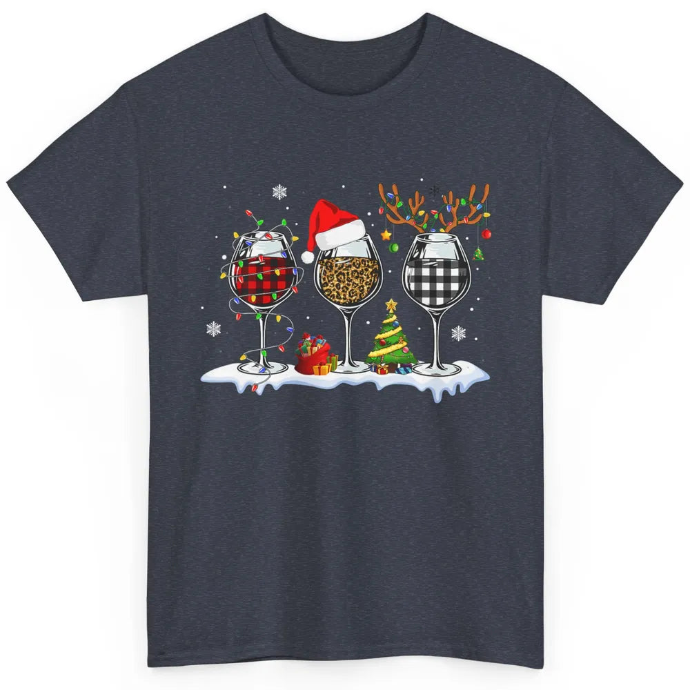 Merry Christmas Funny Red Wine Glass Santa Hat Reindeer Xmas Classic Unisex T-Shirt