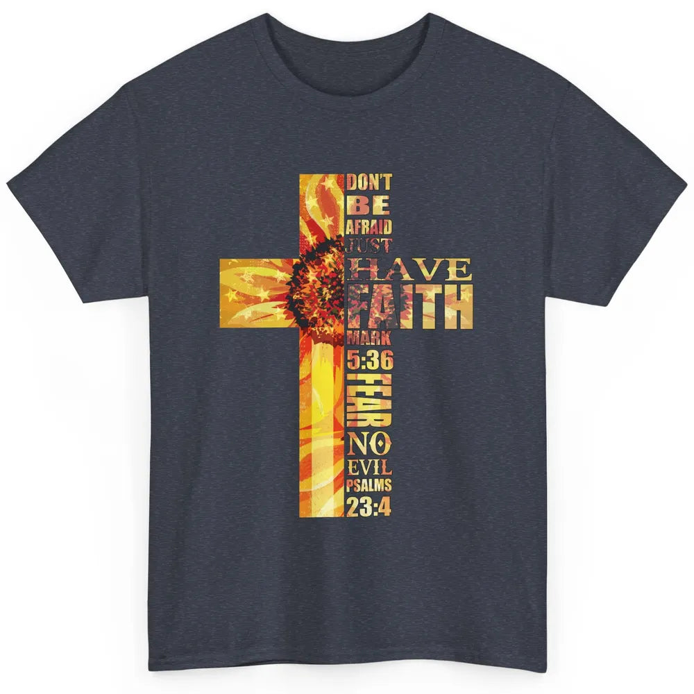 Sunflower Faith Cross Fear No Evil Christian US Flag Classic Unisex T-Shirt