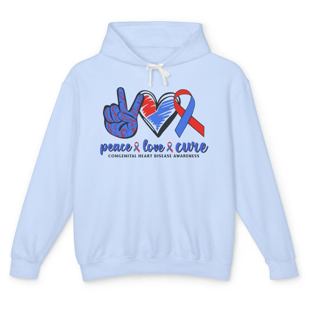 Congenital Heart Disease Blue Red Ribbon Peace Love Cure CHD Unisex Lightweight Hoodie