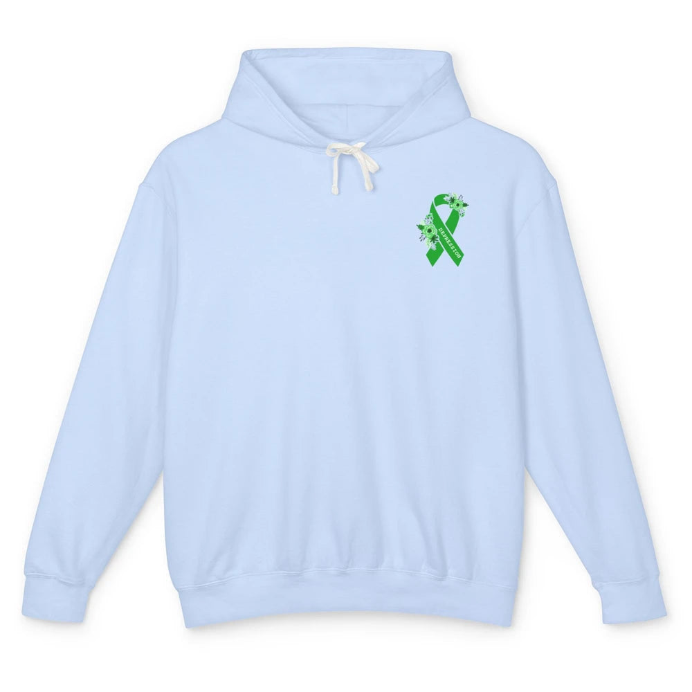 Depression Awareness Floral Green Ribbon Depression Support Unisex Lightweight Hoodie