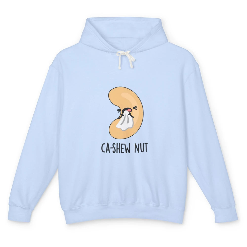 Funny Cashew Nut Sneezing Food Pun Sarcastic Humor Vegan Unisex Lightweight Hoodie