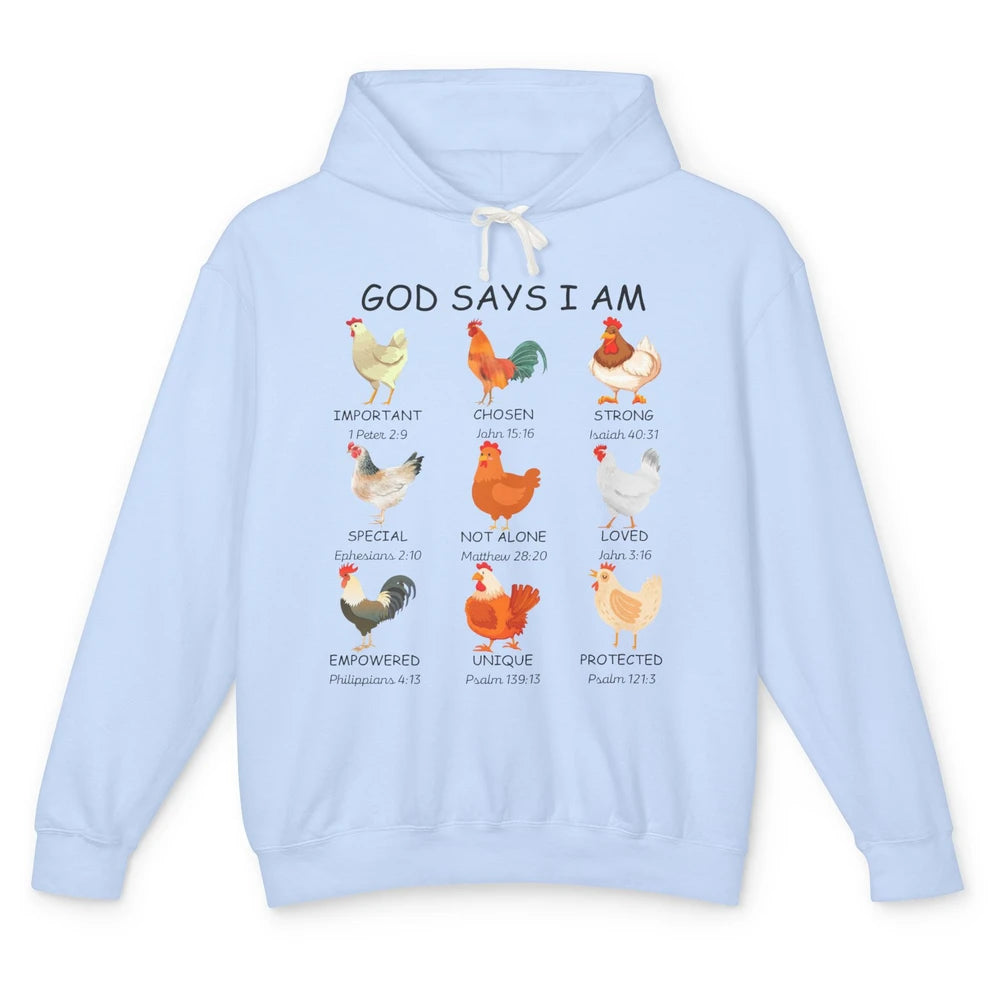 God Says I Am Chicken Christian Bible Funny Farm Chicken Unisex Lightweight Hoodie