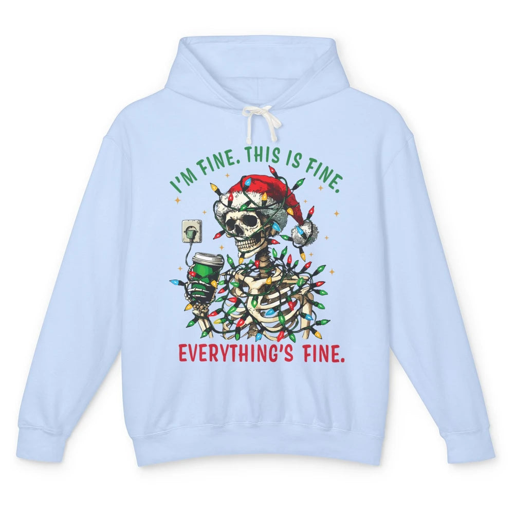 Funny Skull Everything Is Fine Christmas Lights Skeleton Xmas Sarcastic Unisex Lightweight Hoodie