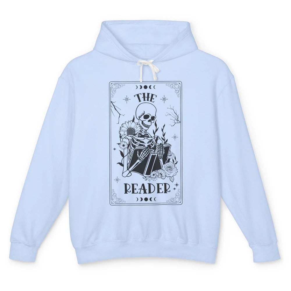 The Reader Skeleton Tarot Card Halloween Reader Book Lovers Unisex Lightweight Hoodie