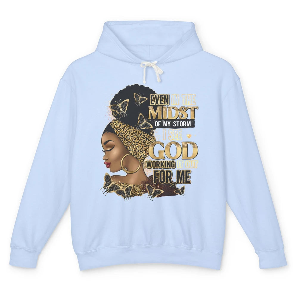 Black Girl In The Midst Of Storm Afro Woman Christian Belief Unisex Lightweight Hoodie