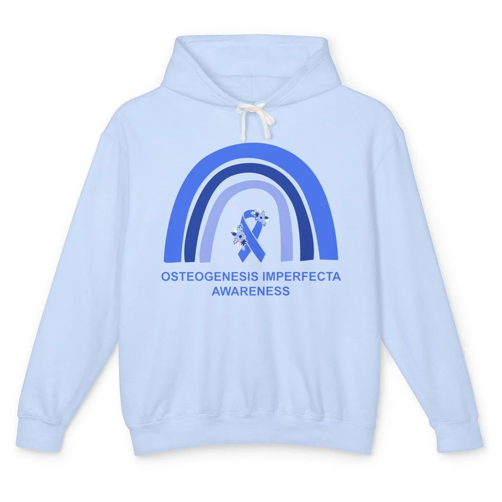 Osteogenesis Imperfecta Awareness OI Floral Blue Rainbow Unisex Lightweight Hoodie