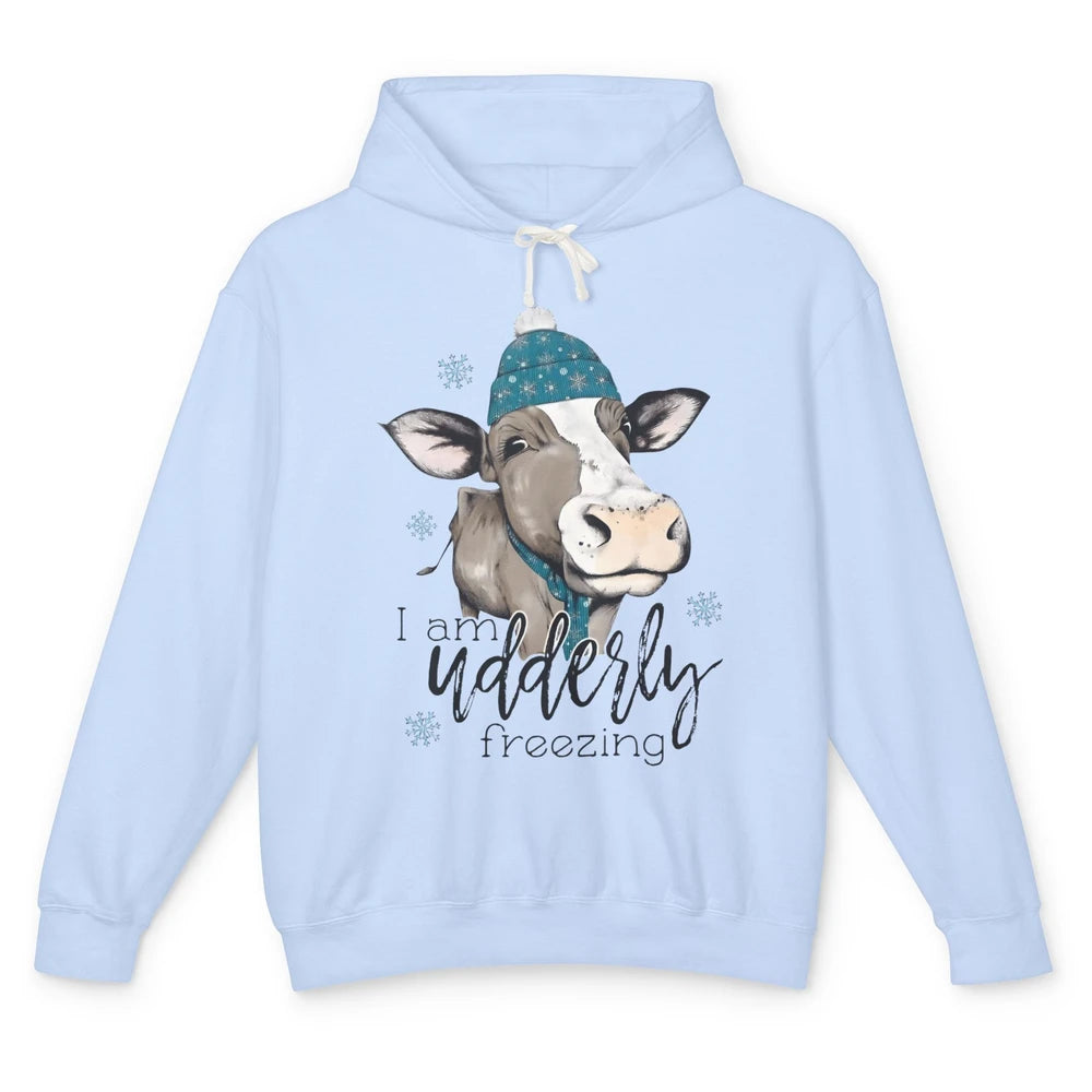 Funny Cow I'm Udderly Freezing Farmer Merry Christmas Winter Unisex Lightweight Hoodie