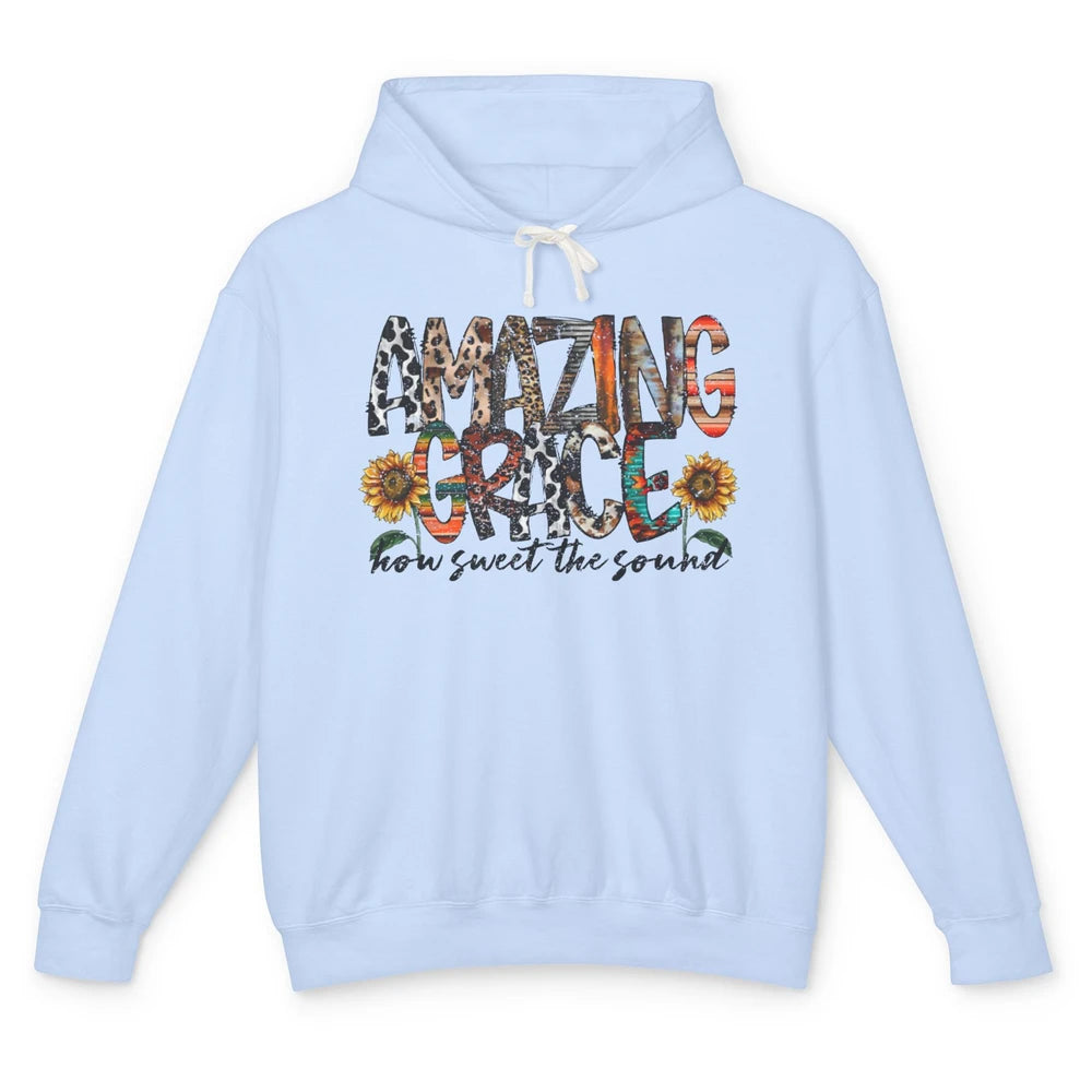 Leopard Amazing Grace How Sweet The Sound Christian Western Unisex Lightweight Hoodie