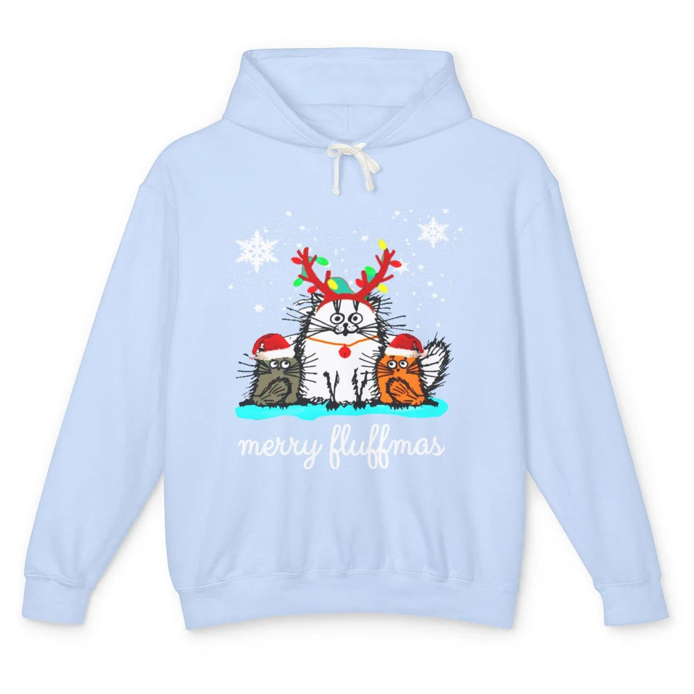 Merry Christmas Fluffmas Cat Santa Claus Hat Xmas Tree Light Unisex Lightweight Hoodie