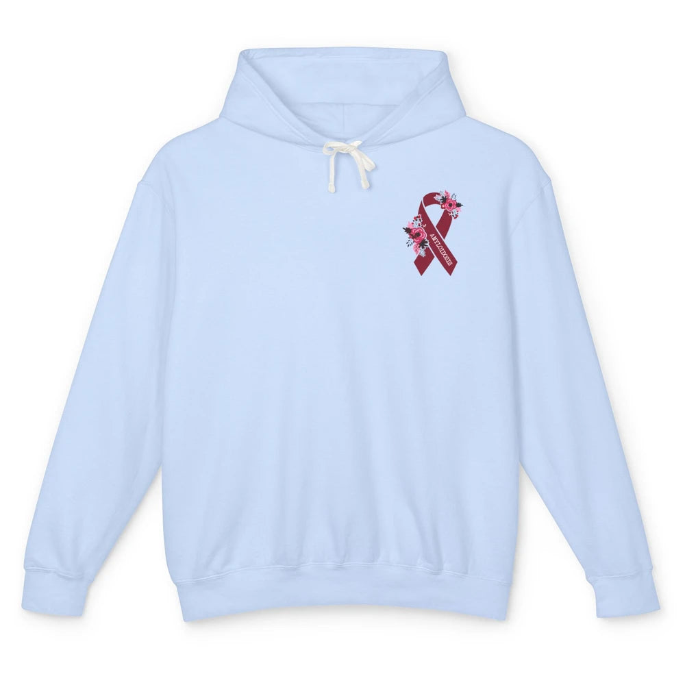 Amyloidosis Awareness Floral Burgundy Ribbon Rainbow Unisex Lightweight Hoodie