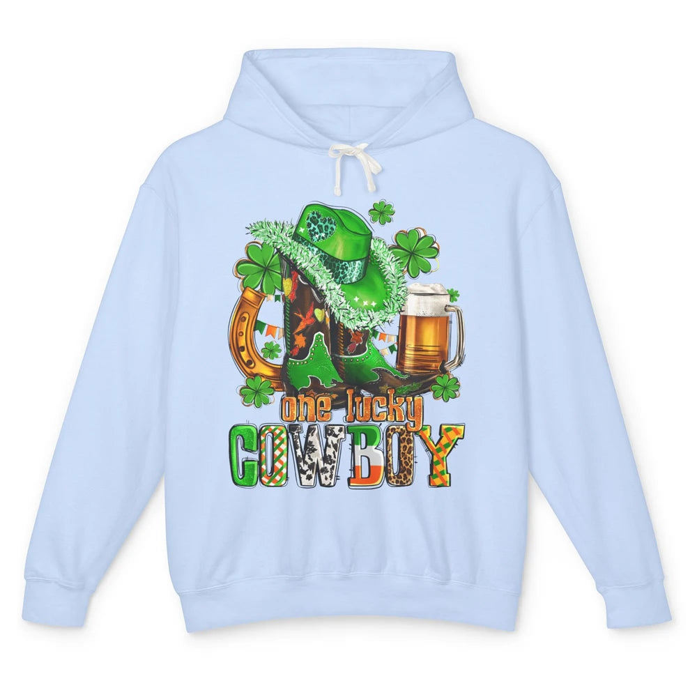 Western Lucky Cowboy Boots Clover Leopard St Patricks Day Unisex Lightweight Hoodie