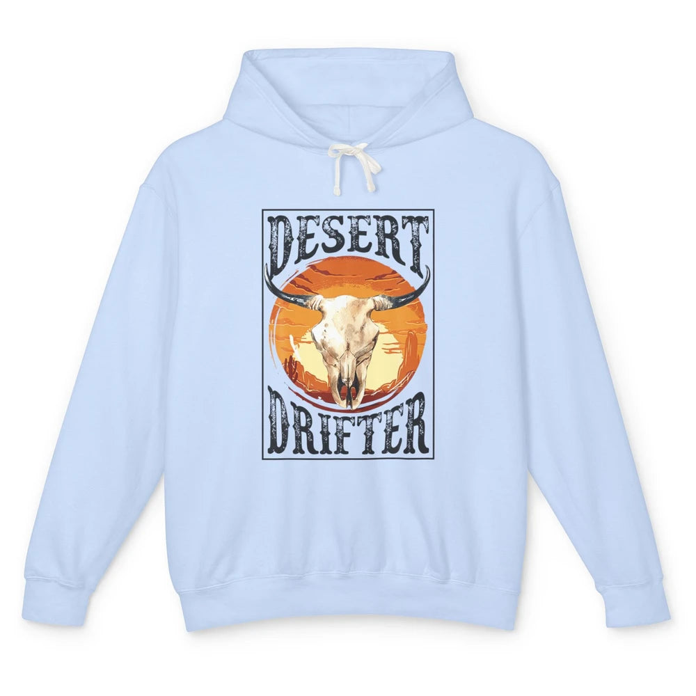 Bull Skull Sunset Desert Drifter Cowboy Rodeo Western Retro Unisex Lightweight Hoodie