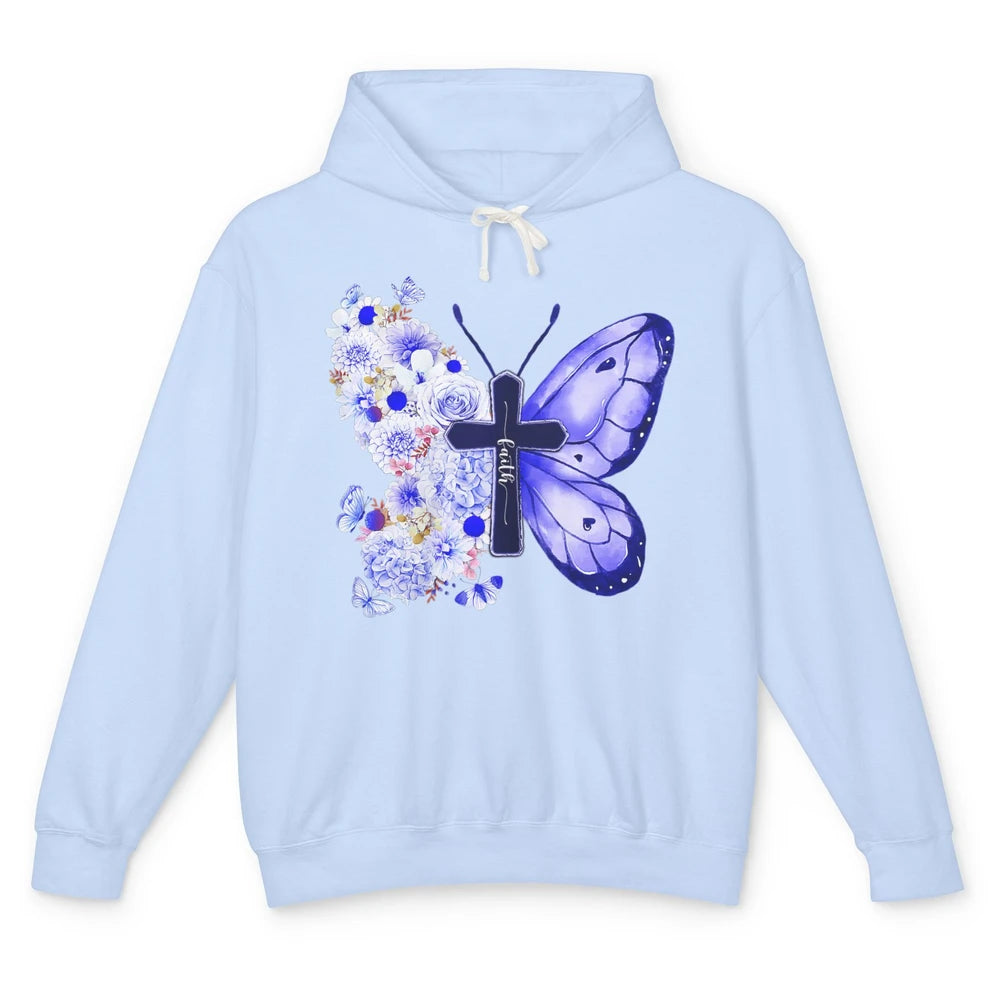 Butterfly Cross Faith Floral God Jesus Christian Bible Women Unisex Lightweight Hoodie